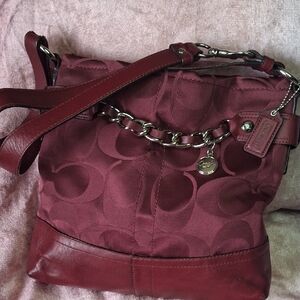 Coach Burgundy Signature Chain-Detail Shoulder Bag